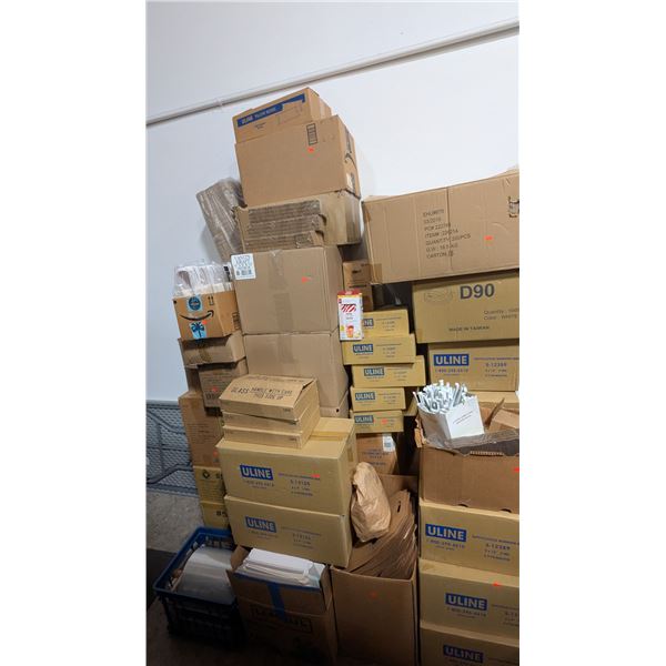 HUGE Bulk Lot - Assorted ULINE, Drinking Glasses, Generic Gift Bags, Shrink Wrap & More