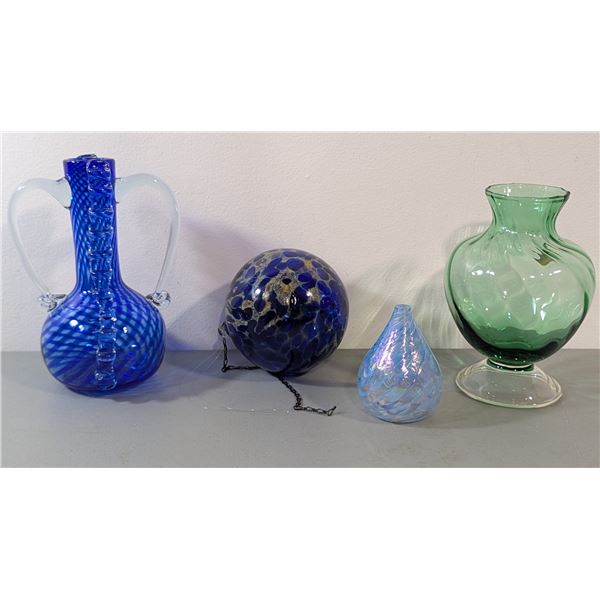 Assorted Art Glass Vases & Hanging Blue Glass Globe