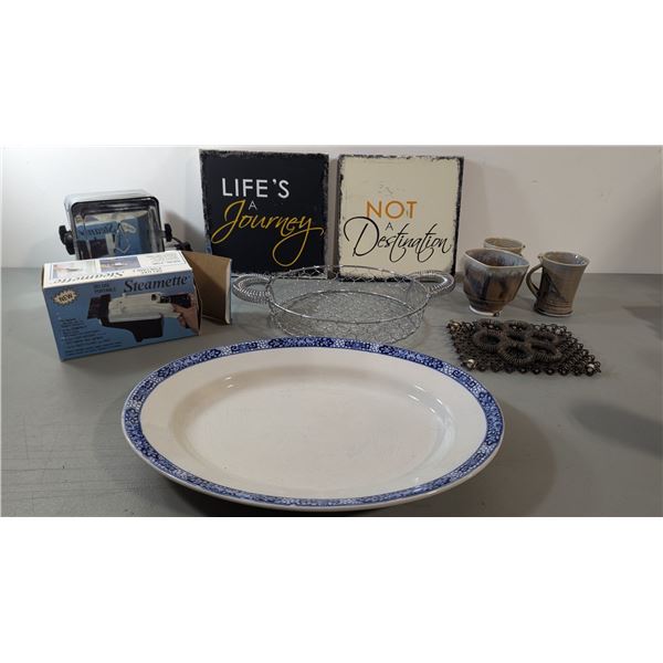 R. Cameron Studio Pottery Mugs, Blue & White Platter, Steamette Iron & More