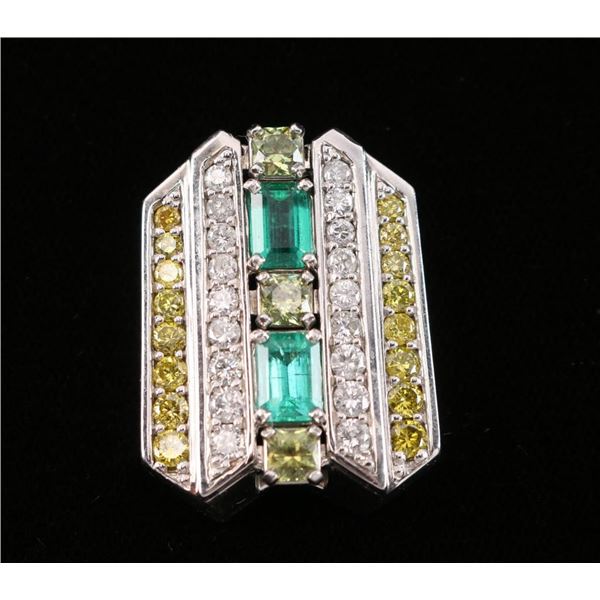 Large Art Deco Diamond & Emerald Pendant