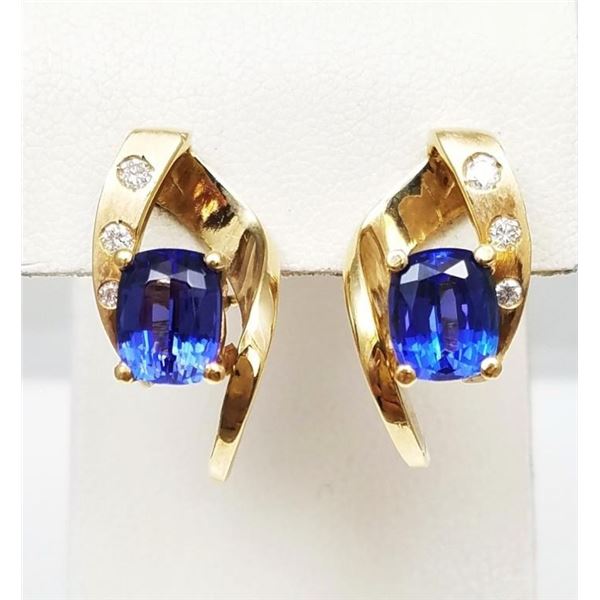 Striking Fine Tanzanite and Diamond Earrings