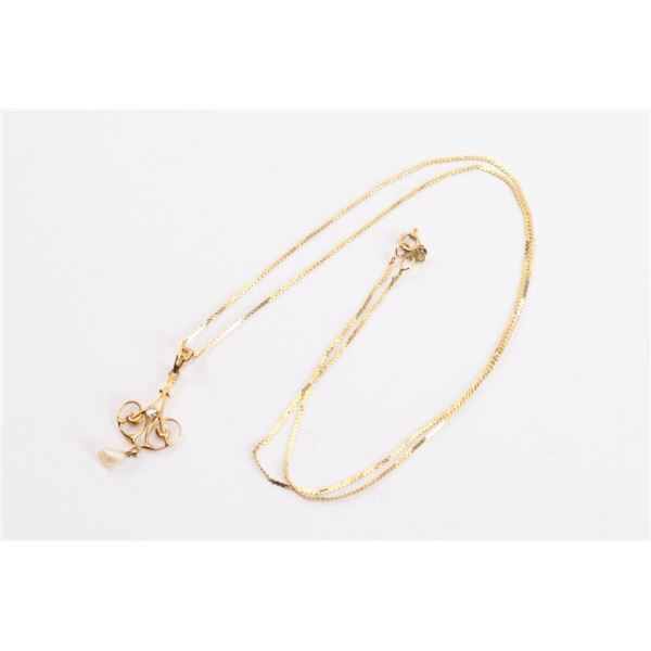 Diamond and Pearl Pendant on Gold Chain