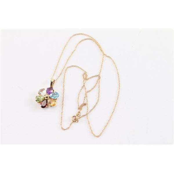 Multi-Stone Flower Pendant and Chain