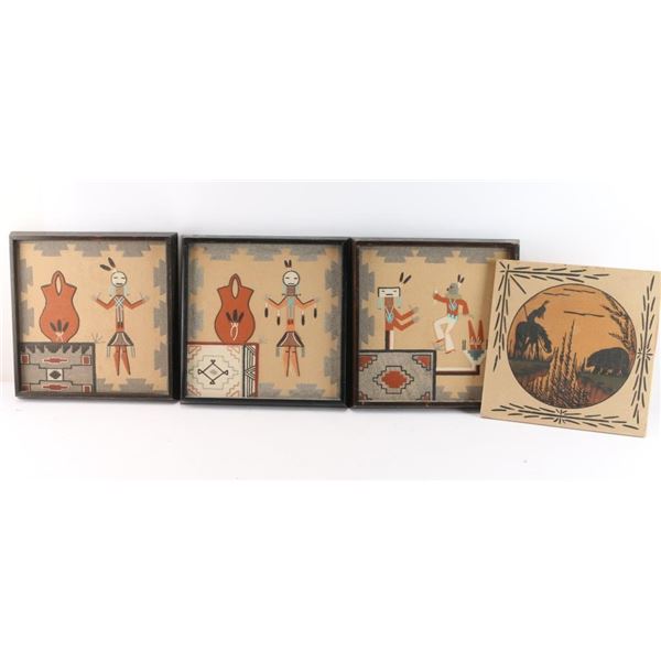 Lot of 4 Indian Sand Paintings