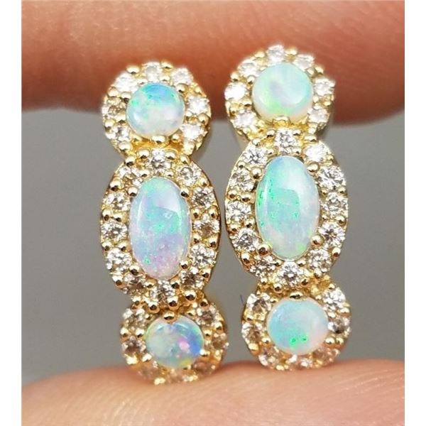 Elegant Australian Opal and Diamond Earrings