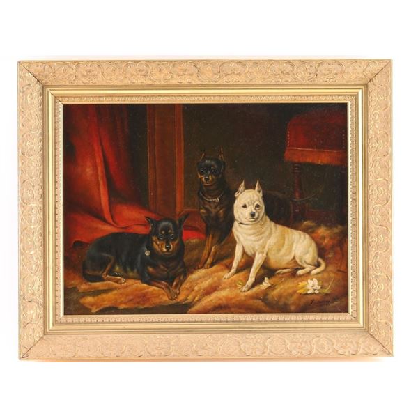 Oil Painting Victorian Background with Dogs