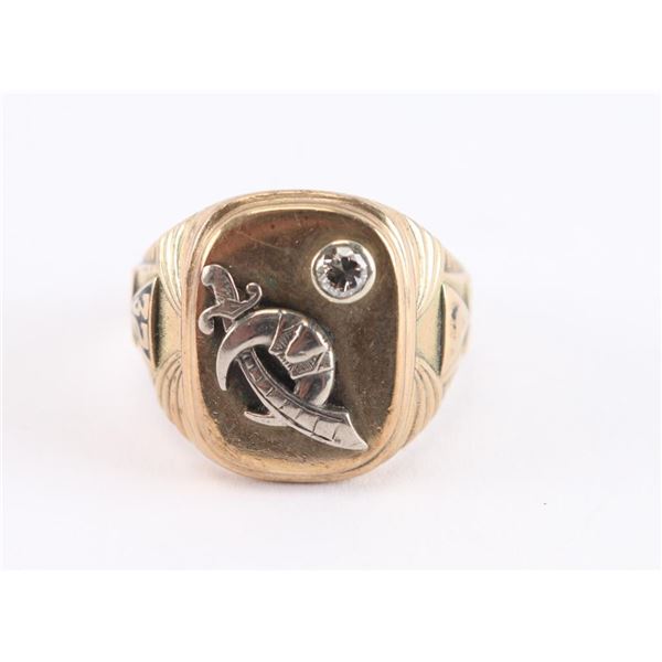 10k Masonic Diamond and Gold Ring
