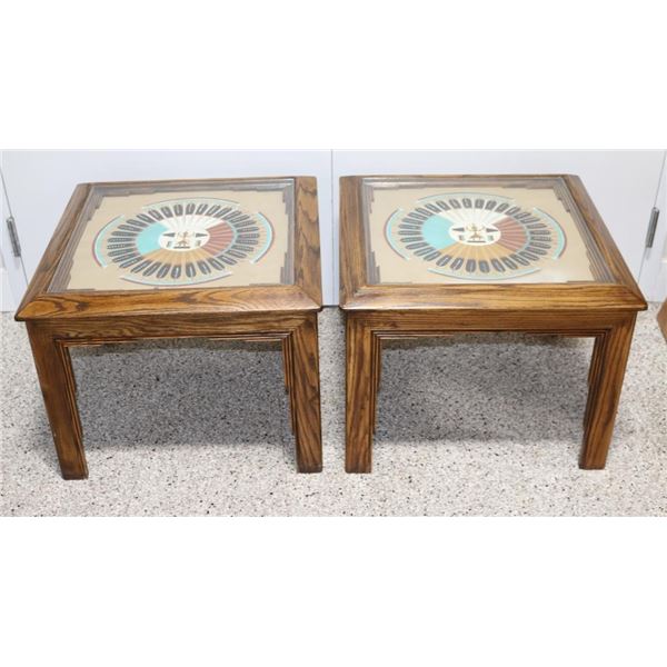 A Pair of Indian Sand Painting Side Tables