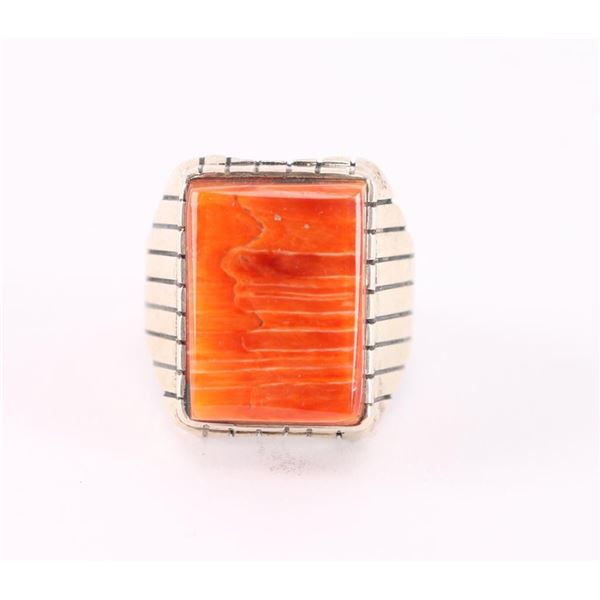 Mens Zuni Coral Ring Set