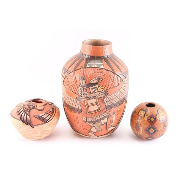 Lot of 3 Carved Pots