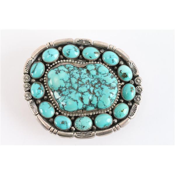 Turquoise & Sterling Silver Belt Buckle.