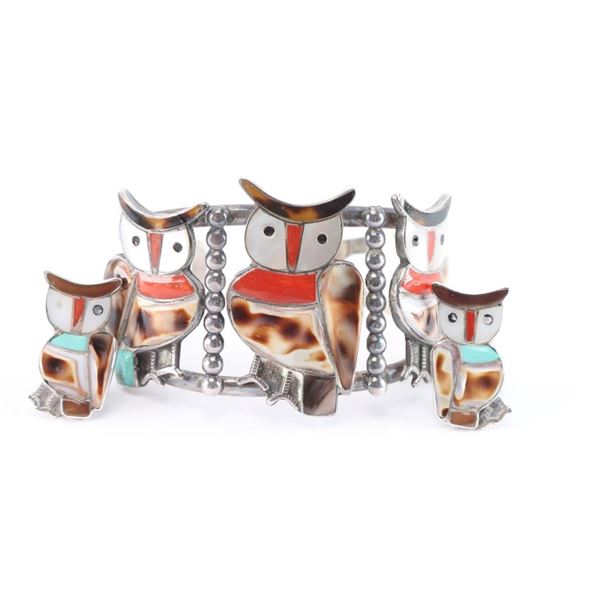 Hopi Inlaid Owl Cuff and Earrings