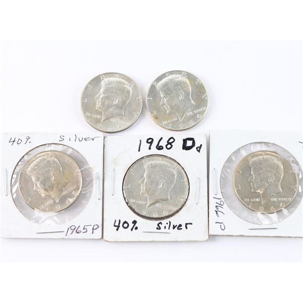Lot of 5 Silver Kennedy 1/2 Dollars