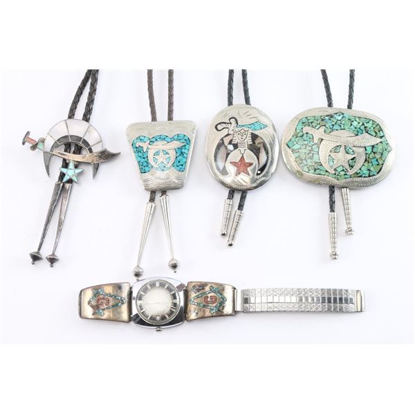 Lot of Masonic Bolo Ties & Jewelry