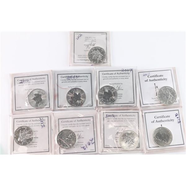 Lot of 10 Canadian Silver Maple Bullion Coins