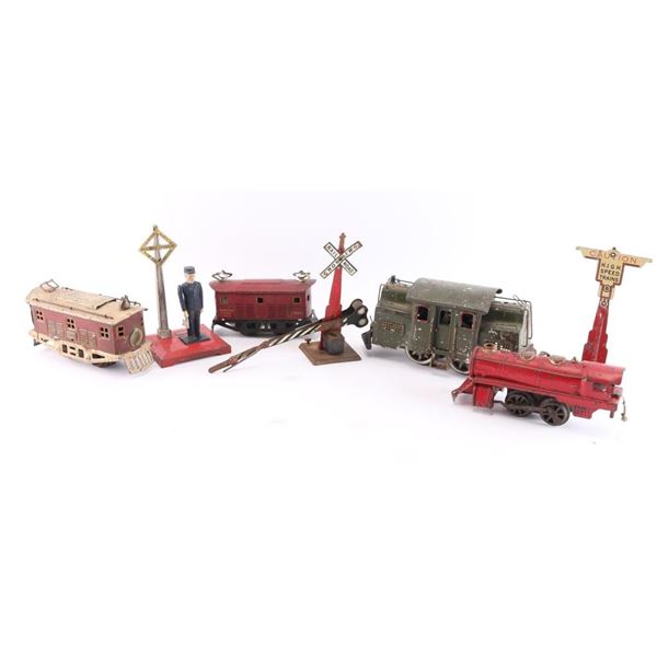 Lot of Antique Tin Toy Trains &  Accessories