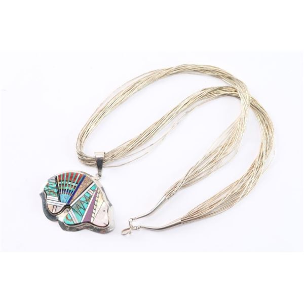 Zuni Bear Effigy Inlaid Necklace