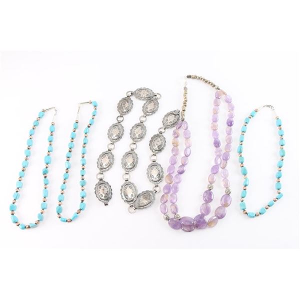 Lot of 4 Beaded Necklaces and Concho Belt