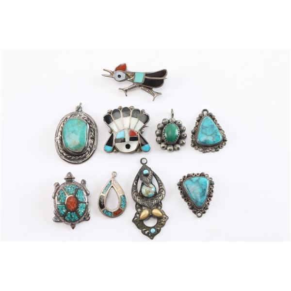 Lot of Turquoise Pendants and Brooches