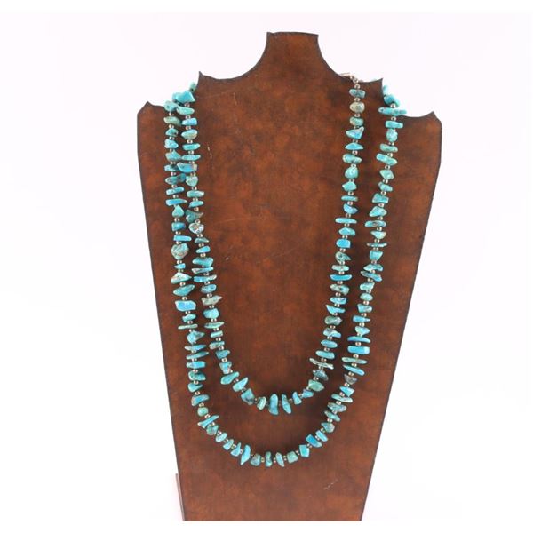 2-Strand Turquoise and Sterling Beaded Necklace