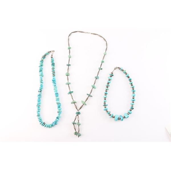 Lot of 3 Turquoise Navajo Beaded Necklaces