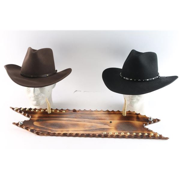 Lot of 2 Hats and Rack