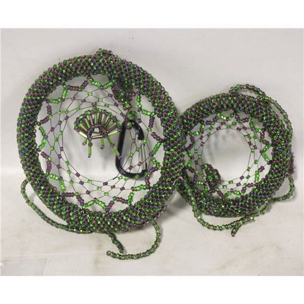 HANDMADE BEADED DOUBLE HOOP GREEN PURPLE