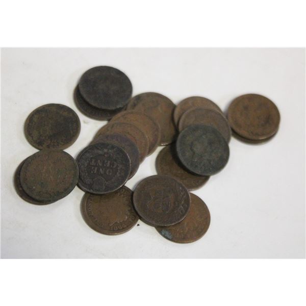 20 VARIOUS OLD USA INDIAN HEAD PENNIES IN BAG