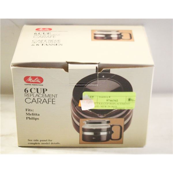 MELITTA 6 CUP REPLACEMENT CARAFE- NEW IN BOX