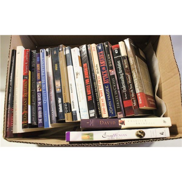 RELIGIOUS THEMED BOOKS- BOX LOT ASSORTED