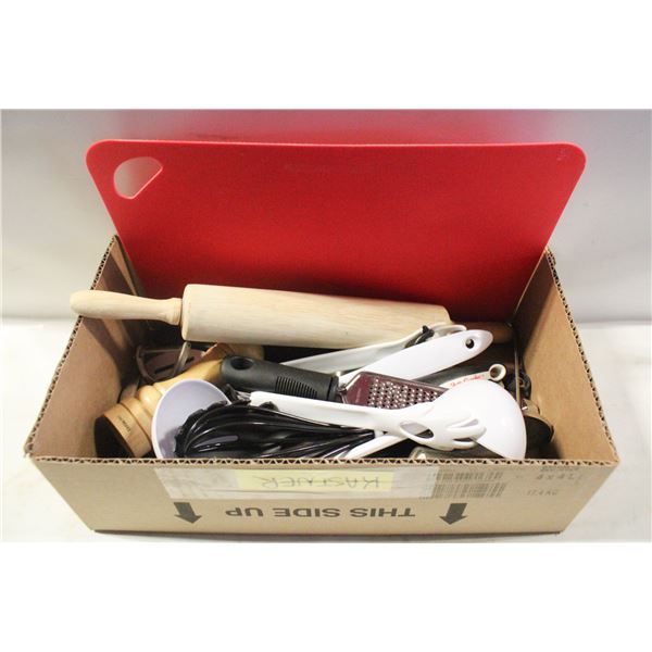 KITCHEN UTENSILS- BOX LOT ASSORTED