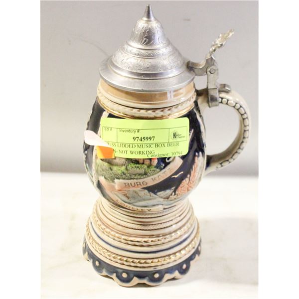 SWISS LIDDED MUSIC BOX BEER STEIN- NOT WORKING