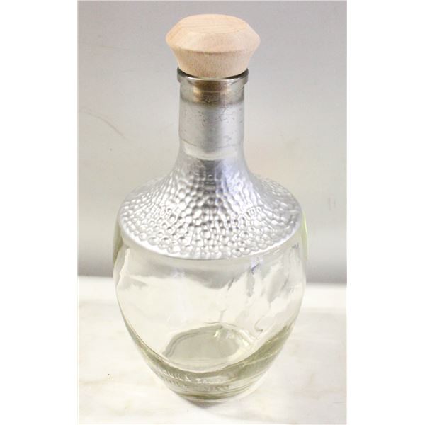 GLASS/HAMMERED METAL COLLECTIBLE TEQUILA BOTTLE