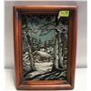 Image 1 : VINTAGE WINTER SCENE CABIN IN WOODS VELVET