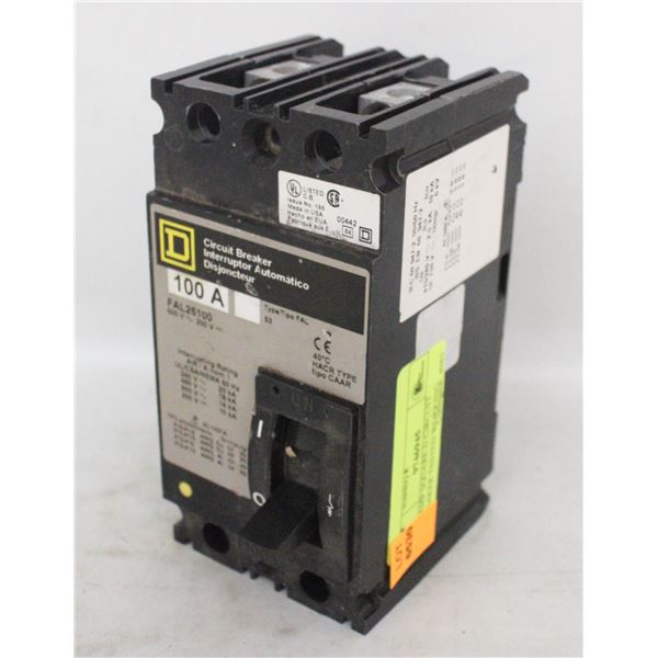 100AMP SQUARE D CIRCUIT BREAKER TESTED WORKING