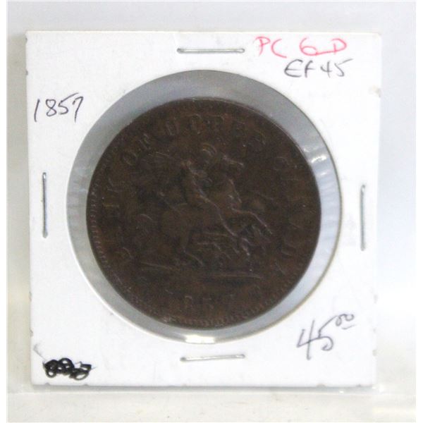 1857 UPPER CANADA ONE PENNY BANK TOKEN