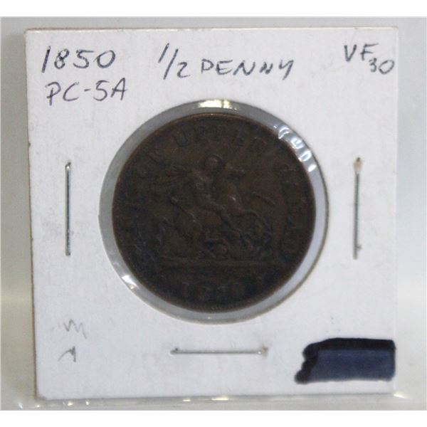 1850 BANK OF UPPER CANADA 1/2 PENNY BANK TOKEN