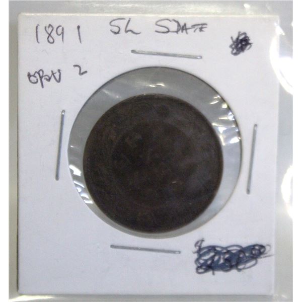 1891 OBV 2 SLSD VARIETY CANADA LARGE 1 CENT COIN