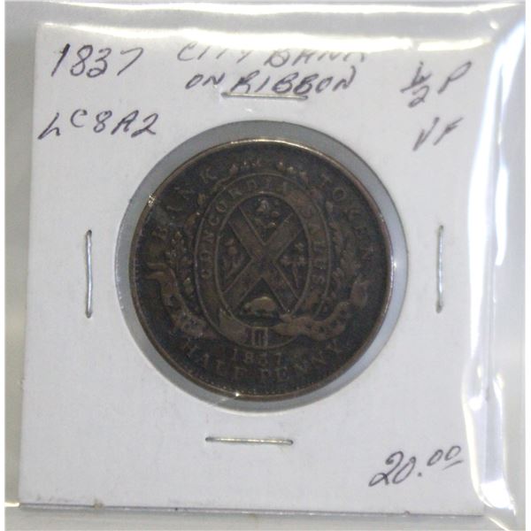 1837 PROVINCE OF CANADA 1/2 PENNY BANK TOKEN