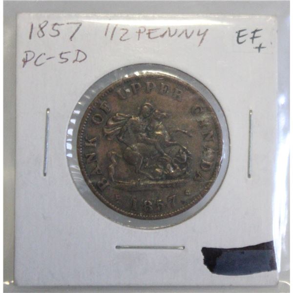 1857 BANK OF UPPER CANADA 1/2 PENNY BANK TOKEN