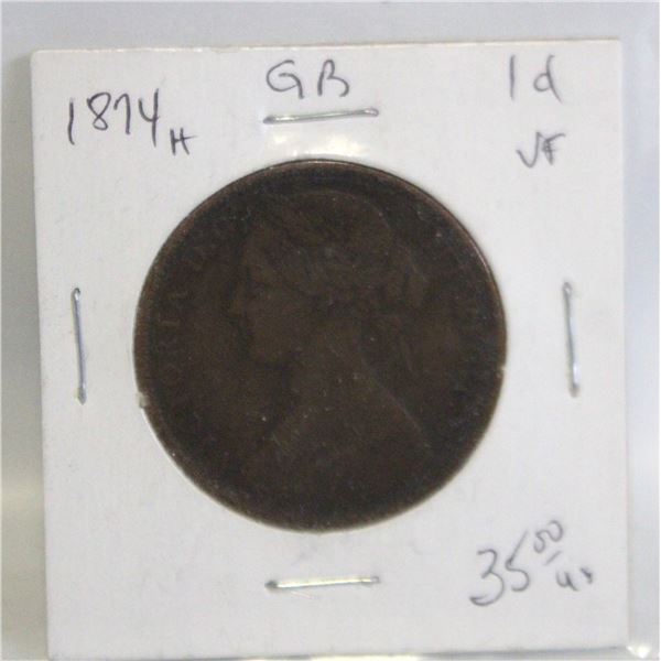 1874 H GREAT BRITAIN 1 PENNY COIN