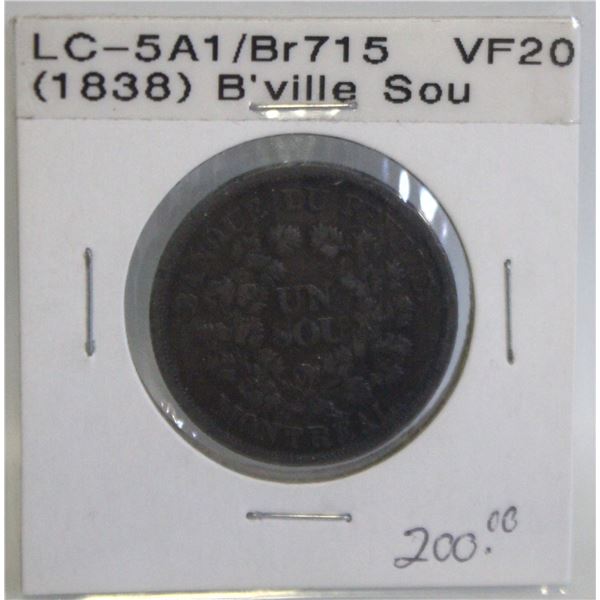 1838 LOWER CANADA UN SOU TOKEN, LC-5A1/