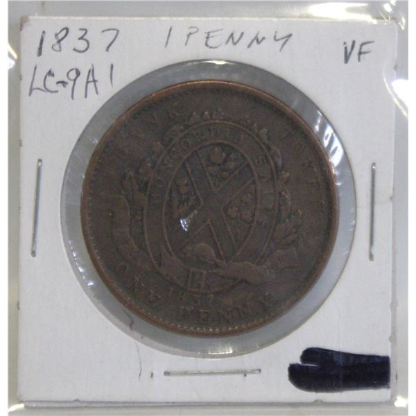 1837 PROVINCE OF CANADA 1 PENNY BANK TOKEN