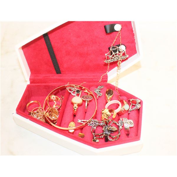 VAMPIRE COFFIN JEWELRY BOX FULL OF JEWELRY