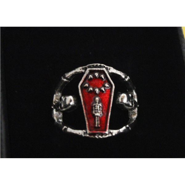 NEW MENS SKULL BAT RING VAMPIRE COFFIN