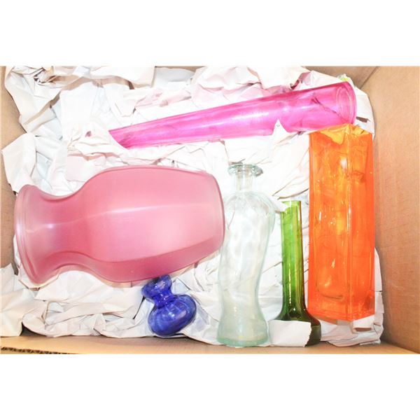 DECORATIVE COLORED GLASS VASES- ASSORTED