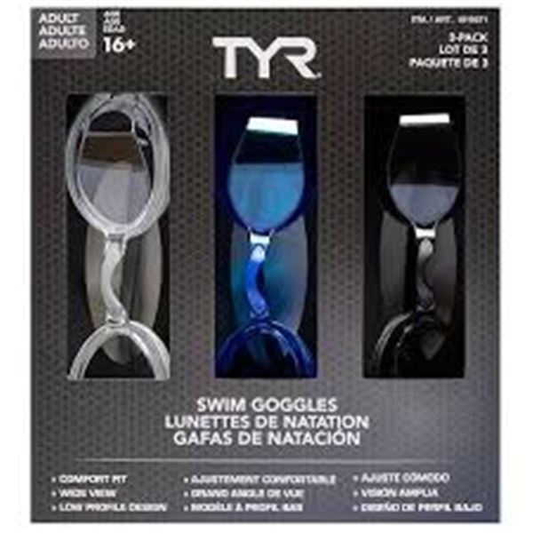 NEW 3 PACK OF TYR ADULT ADJUSTABLE SWIM GOGGLES