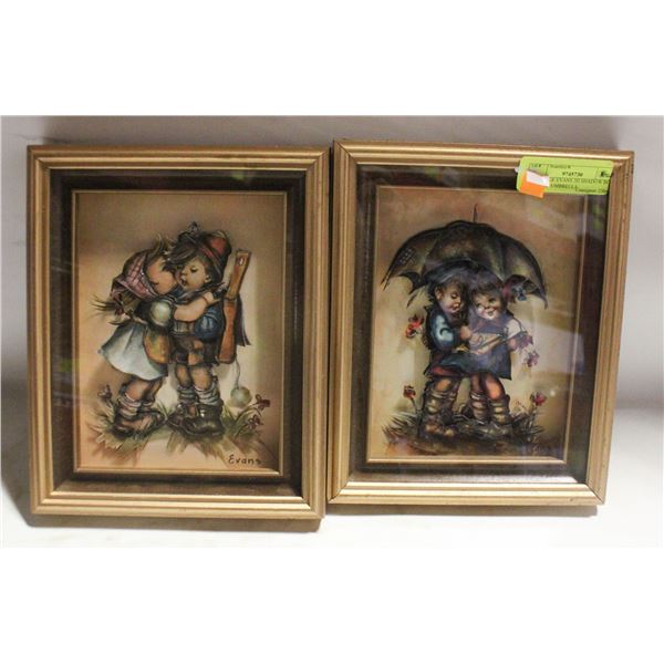 2 VINTAGE EVANS 3D SHADOW BOX KISSING+UMBRELLA