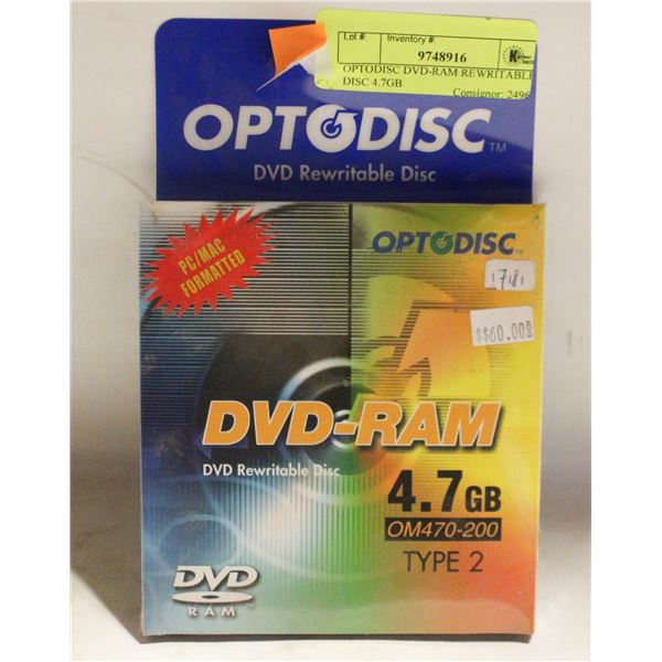 OPTODISC DVD-RAM REWRITABLE DISC 4.7GB