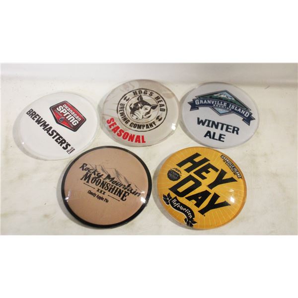 5 BAR TAP BADGES HOGS HEAD HEY DAY BREWMASTERS ETC